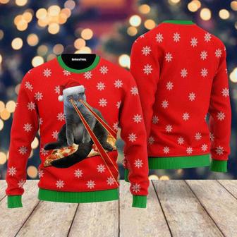 Pizza Cat With Laser Eyes Merry Christmas Ugly Christmas Sweater For Men & Women | Favorety UK