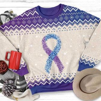 Purple And Blue Ribbon Awareness Ugly Christmas Sweater | Favorety AU