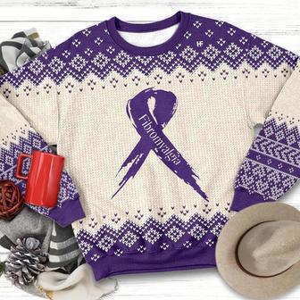 Purple Ribbon Fibromyalgia Awareness Ugly Christmas Sweater | Favorety