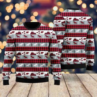 Reindeer And Beer On Buffalo Plaid Pattern Ugly Christmas Sweater For Men & Women | Favorety