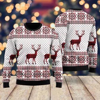 Reindeer Buffalo Plaid Pattern Ugly Christmas Sweater For Men & Women | Favorety