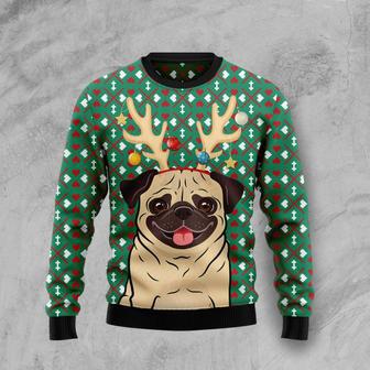 Reindeer Pug Ugly Christmas Sweater | Favorety