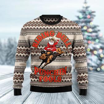 Riding Bulls Punchin Fools Ugly Christmas Sweater | Favorety AU