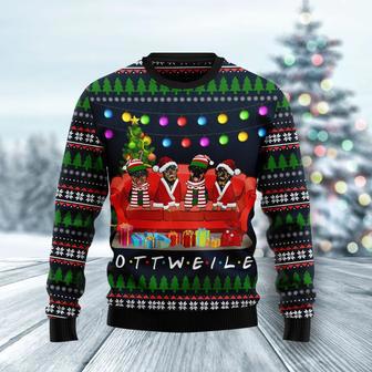 Rottweiler Friends On Red Sofa Ugly Christmas Sweater | Favorety AU