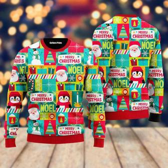 Santa And Penguin Merry Christmas Patchwork Ugly Christmas Sweater For Men & Women | Favorety AU