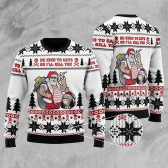 Santa Be Kind To Cats Or I’Ll Kill You Ugly Christmas Sweater, Jumper | Favorety CA