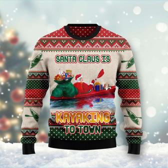 Santa Claus Is Kayaking To Town Ugly Christmas Sweater | Favorety DE