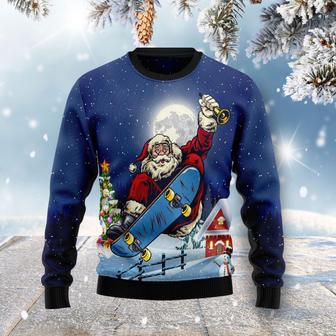 Santa Claus Playing Skateboard Ugly Christmas Sweater | Favorety UK