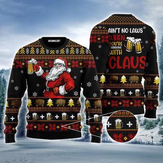 Santa Claus Ugly Sweater, Funny Drinking Beer With Claus Sweater | Favorety