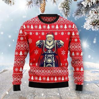 Santa Clause Ride A Motorcycle Ugly Christmas Sweater | Favorety AU