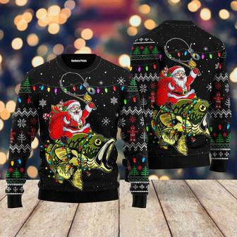 Santa Riding Bass Fish Ugly Christmas Sweater For Men & Women | Favorety DE