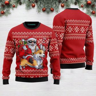 Santa Riding Corgi Ugly Christmas Sweater | Favorety AU