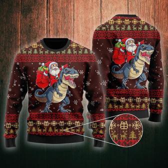 Santa Riding Dinosaur T Rex Ugly Christmas Sweater | Favorety DE