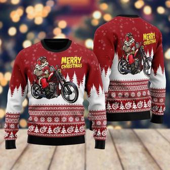 Santa Riding Motorbike To Holiday Ugly Christmas Sweater For Men & Women | Favorety AU