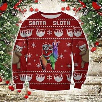 Santa Sloth With Llama Red Ugly Christmas Sweater | Favorety AU