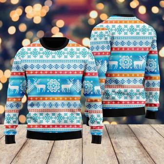 Santa's Reindeer Blue Pattern Ugly Christmas Sweater For Men & Women | Favorety