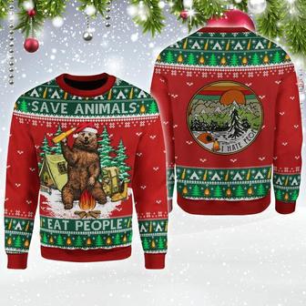 Save Animals Eat People Bear Beer Ugly Christmas Sweater | Favorety UK