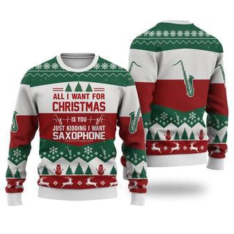 Saxophone All I want for Christmas Sweater Christmas Knitted Print Sweatshirt | Favorety UK