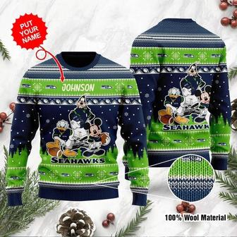 Seattle Seahawks Disney Donald Duck Mickey Mouse Goofy Ugly Christmas Sweater | Favorety