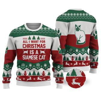 Siamese Cat All I want for Christmas Sweater Christmas Knitted Print Sweatshirt | Favorety DE