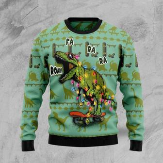 Skateboard Dinosaur Ugly Christmas Sweater | Favorety