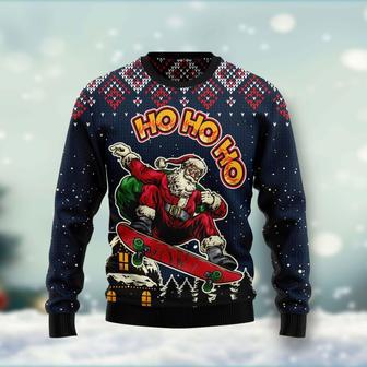 Skater Santa Claus Ho Ho Ho Ugly Christmas Sweater | Favorety