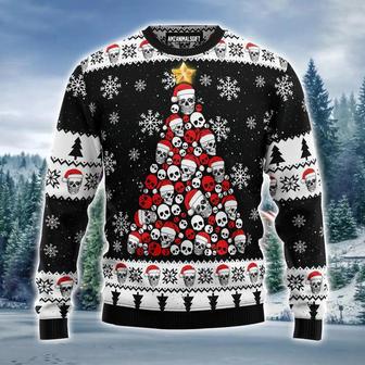 Skull Pine Tree Ugly Christmas Sweater, Jumper, Christmas Pattern Ugly Sweater | Favorety UK