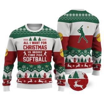 Softball All I Want For Christmas Sweater Christmas Knitted Print Sweatshirt | Favorety