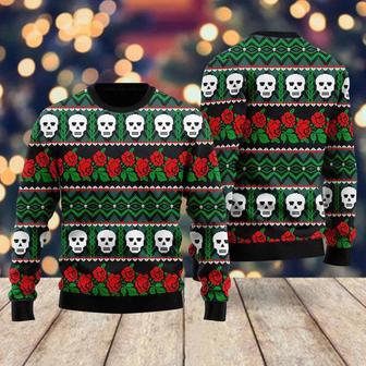 Stitch Style Mexican Skull Roses Pattern Ugly Christmas Sweater For Men & Women | Favorety