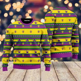 Striped Mardi Gras Pattern Ugly Christmas Sweater For Men & Women | Favorety AU