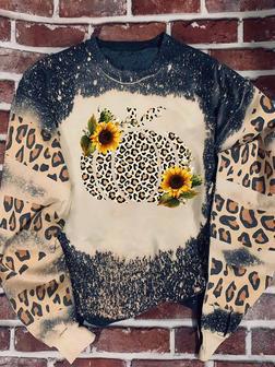 Sunflower pumpkin Leopard Bleached Sweater | Favorety