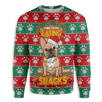 They See You When Youre Eating Christmas French Bulldog Ugly Christmas Sweater | Favorety CA