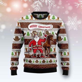 Ugly Cowboy Santa Claus And Horse Merry Christmas Sweater | Favorety