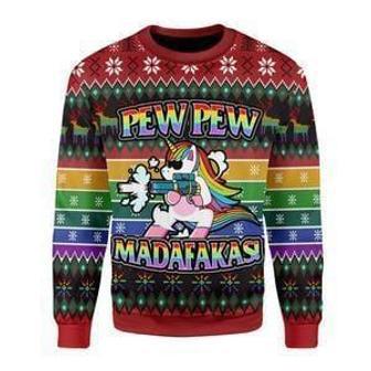 Unicorn LGBT Pew Pew Ugly Christmas Sweater | Favorety CA