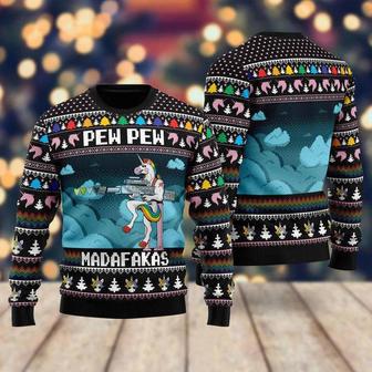 Unicorn Pew Pew Ugly Christmas Sweater For Men & Women | Favorety