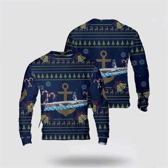 US Navy USS Gerald R. Ford Ugly Christmas AOP Sweater – Gift For Military Personnel | Favorety