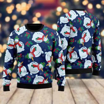 Very Ugly Snowman On Blue Pattern Ugly Christmas Sweater For Men & Women | Favorety AU