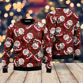 Vintage Santa Claus Ditsy Holly Pattern Ugly Christmas Sweater For Men & Women | Favorety AU