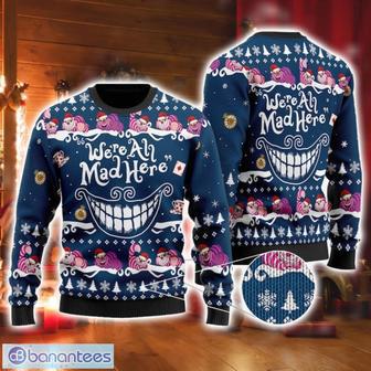 We Are Mad Here Cheshire Cat Christmas Merry Christmas Alice in Wonderland Ugly Christmas Sweater Xmas Gifts | Favorety