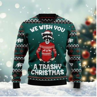 We Wish You A Trashy Christmas Funny Raccoon Santa Christmas Sweater | Favorety DE