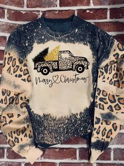 Xmas truck Leopard Bleached Sweater | Favorety AU