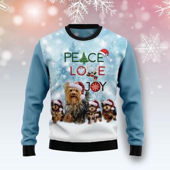 Yorkshire Terrier Peace Love Joy Ugly Christmas Sweater | Favorety