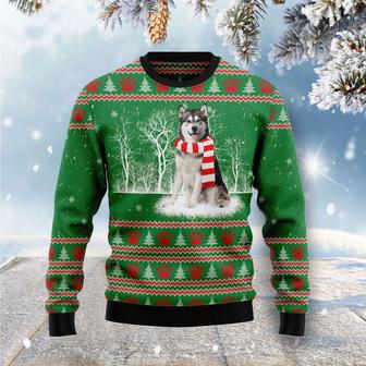Alaskan Malamute Winter Tree unisex womens & mens, couples matching, friends, dog lover, funny family ugly christmas holiday sweater gifts | Favorety
