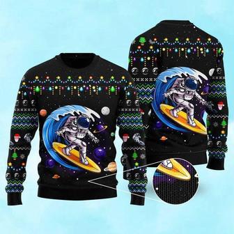 Astronauts Surf On A Surfboard In Space Ugly Christmas Sweater For Men & Women | Favorety UK