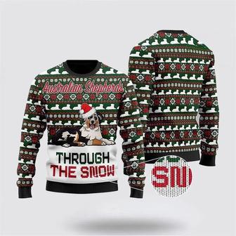 Australian Shepherds Through The Snow Christmas Ugly Sweater | Favorety DE