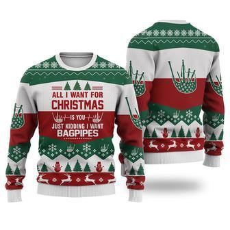 Bagpipes All I want for Christmas Sweater Christmas Knitted Print Sweatshirt | Favorety AU