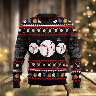 Baseball Balls Christmas unisex womens & mens, couples matching, friends, funny family ugly christmas holiday sweater gifts | Favorety