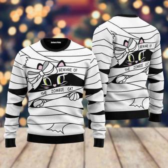 Be Ware Of A Zombie Cat Halloween Ugly Christmas Sweater For Men & Women | Favorety DE