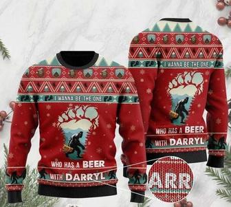 Bigfoot I Wanna Be The One Who Has A Beer With Darryl Ugly Christmas Sweater For Men & Women | Favorety