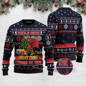 Bigfoot Squats Ching Ugly Christmas Sweater For Men & Women | Favorety